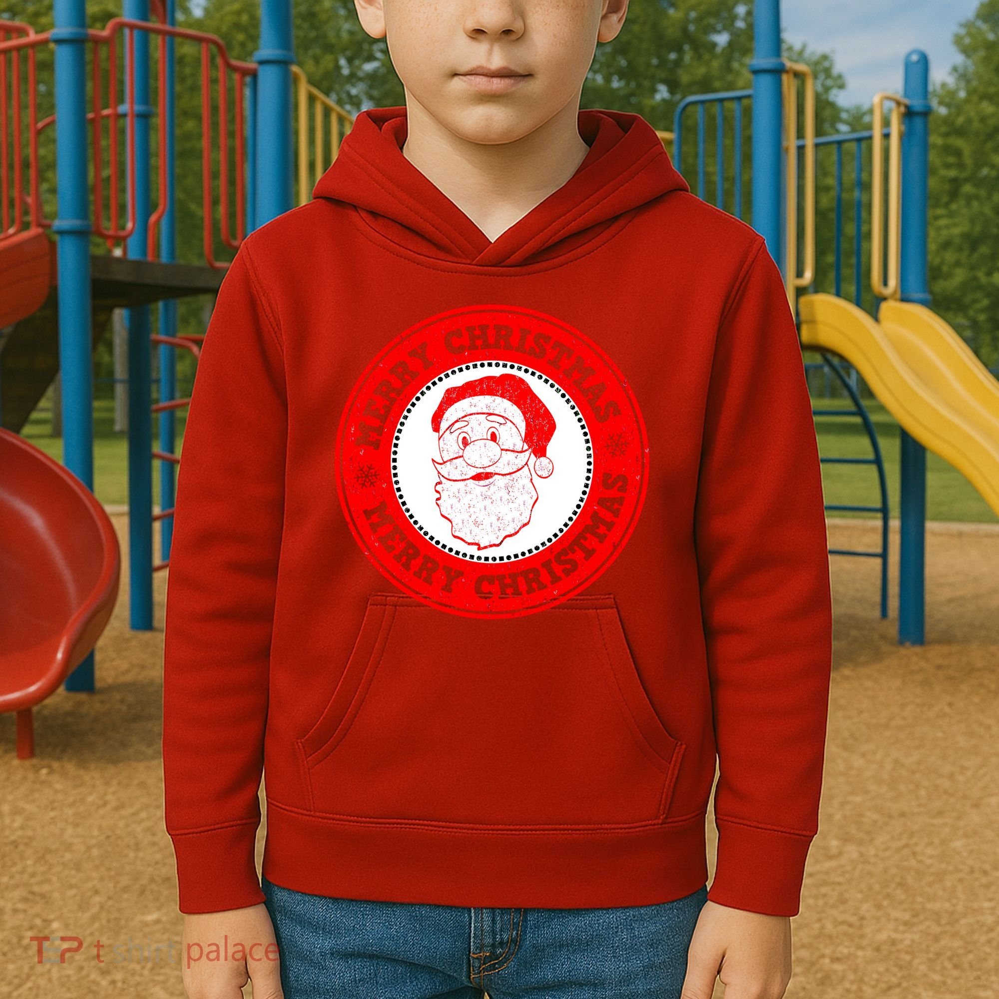 Merry Christmas Santa Claus Distressed Stamp of Approval Kids Hoodie