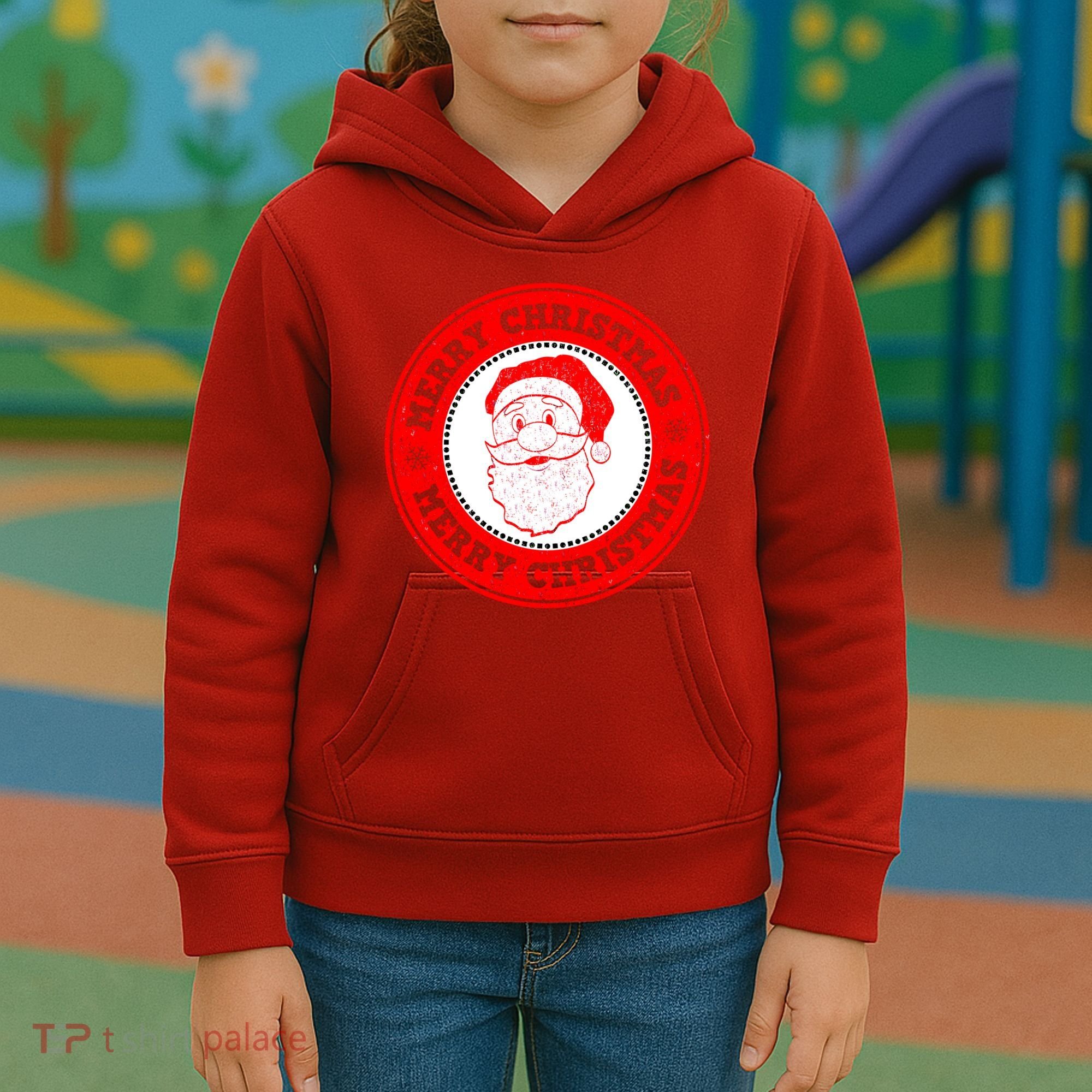 Merry Christmas Santa Claus Distressed Stamp of Approval Kids Hoodie