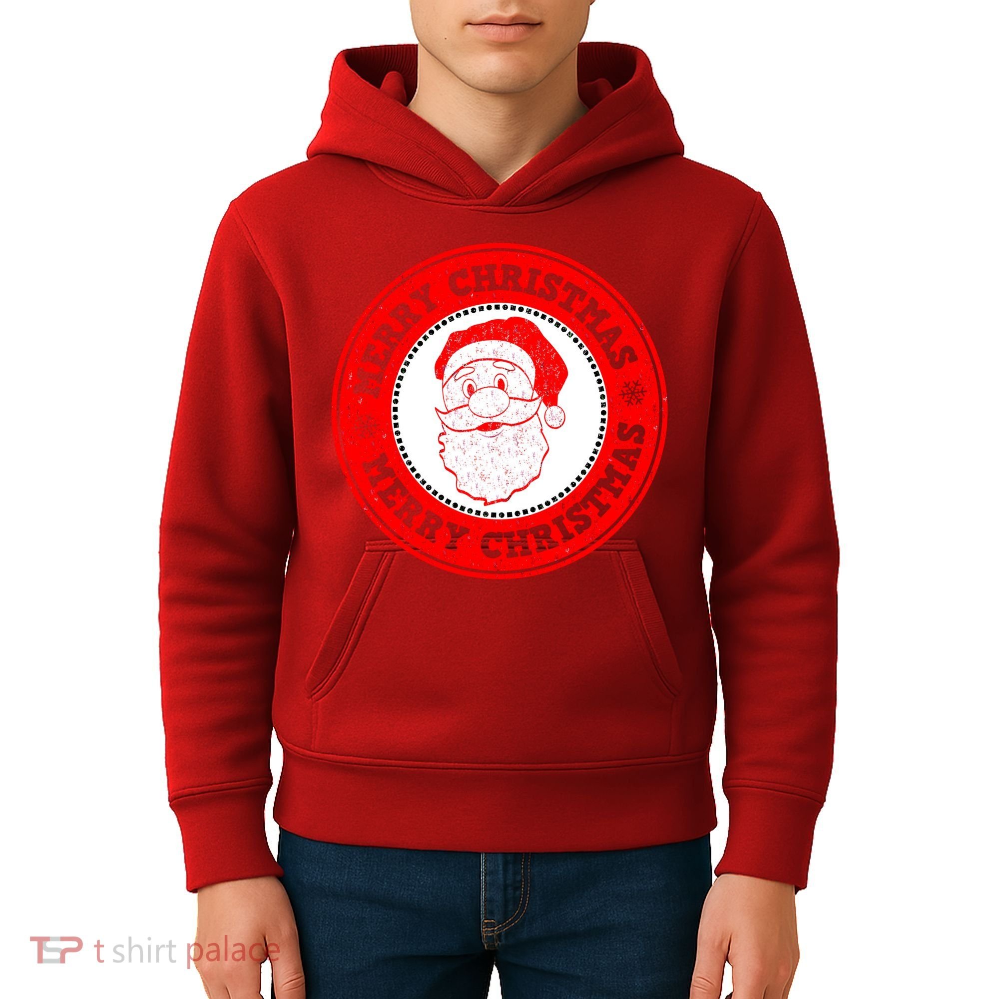 Merry Christmas Santa Claus Distressed Stamp of Approval Kids Hoodie