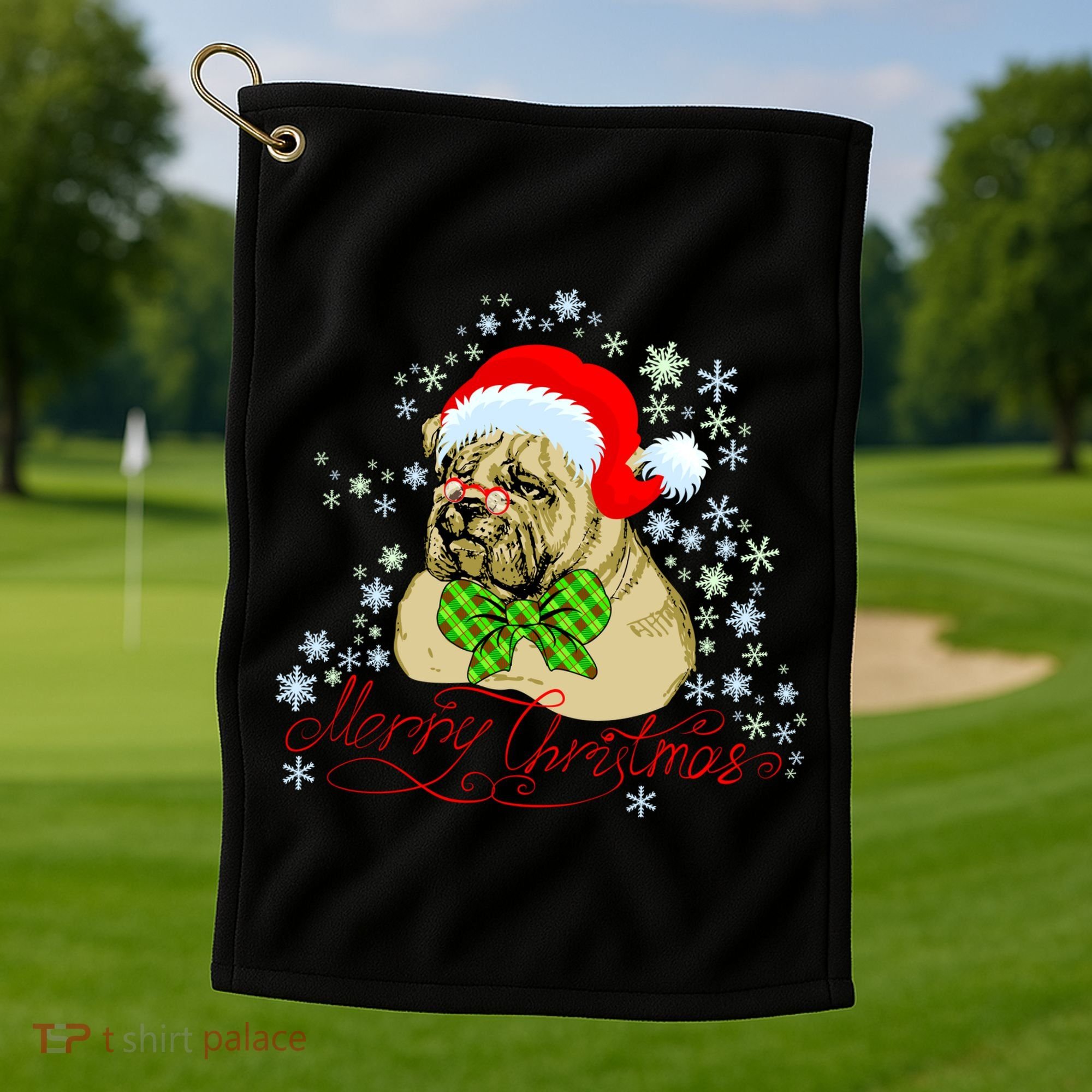 Merry Christmas Santa Pug Golf Towel