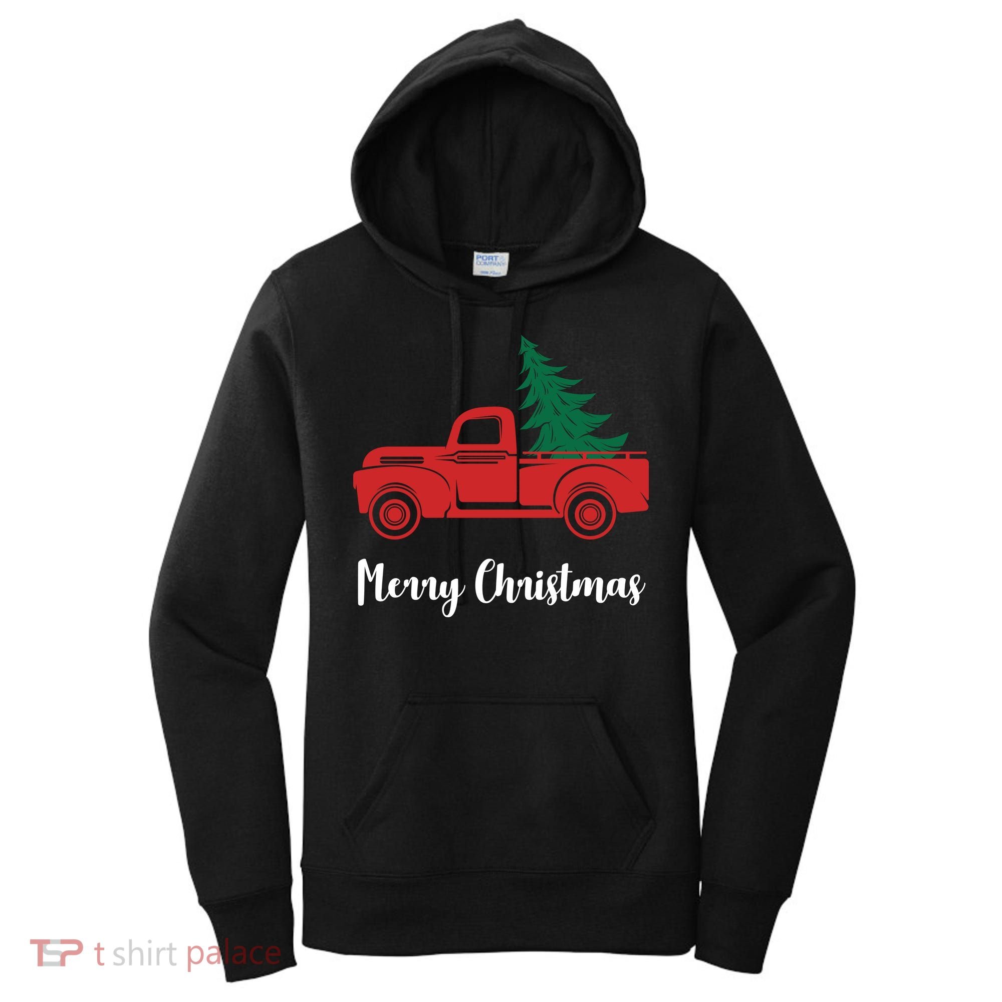 Merry Christmas Tree and Truck Women's Hoodie