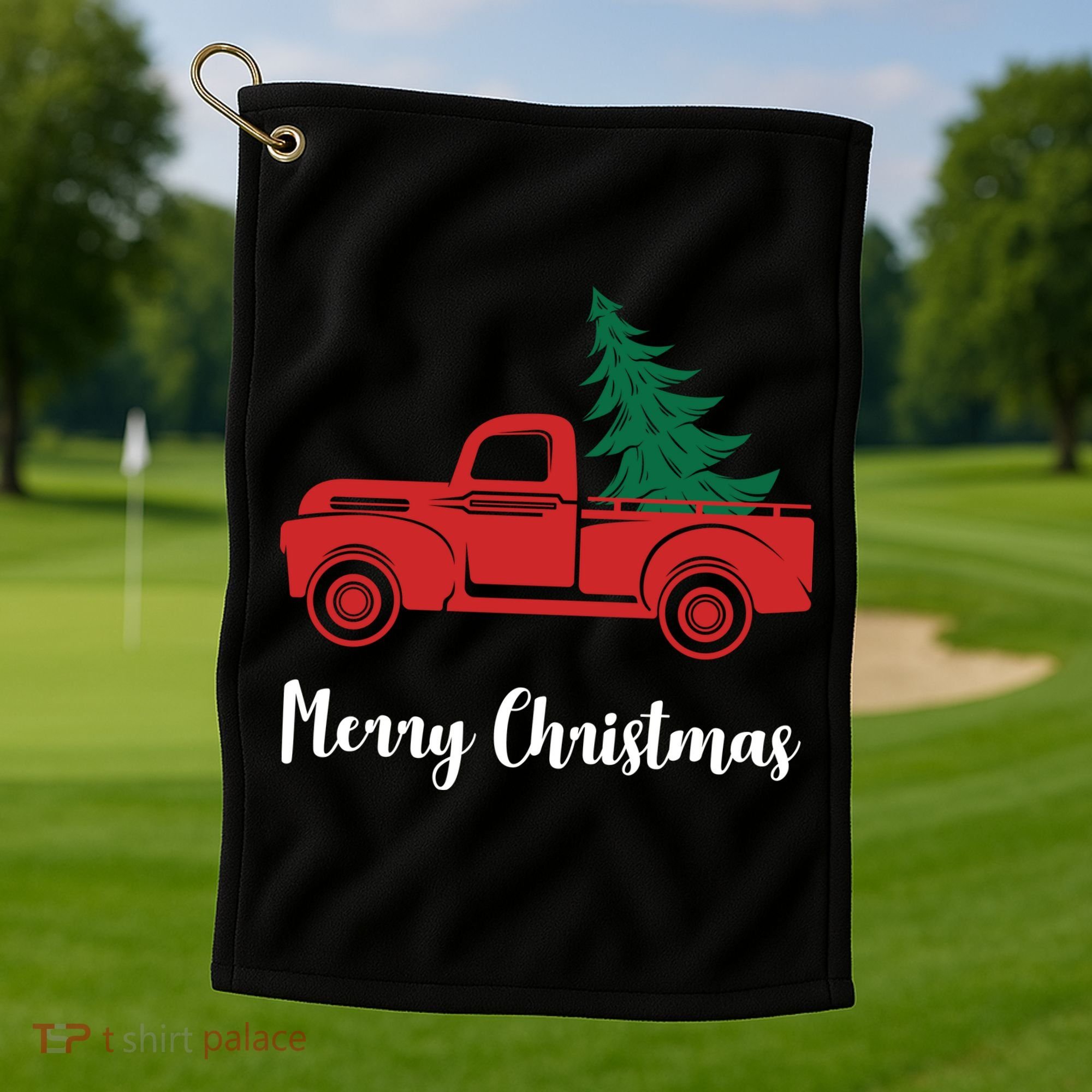 Merry Christmas Tree and Truck Golf Towel
