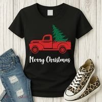 Merry Christmas Tree and Truck Women's T-Shirt thumb 3