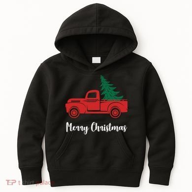 Merry Christmas Tree and Truck Kids Hoodie
