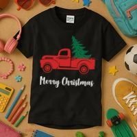 Merry Christmas Tree and Truck Kids T-Shirt thumb 3