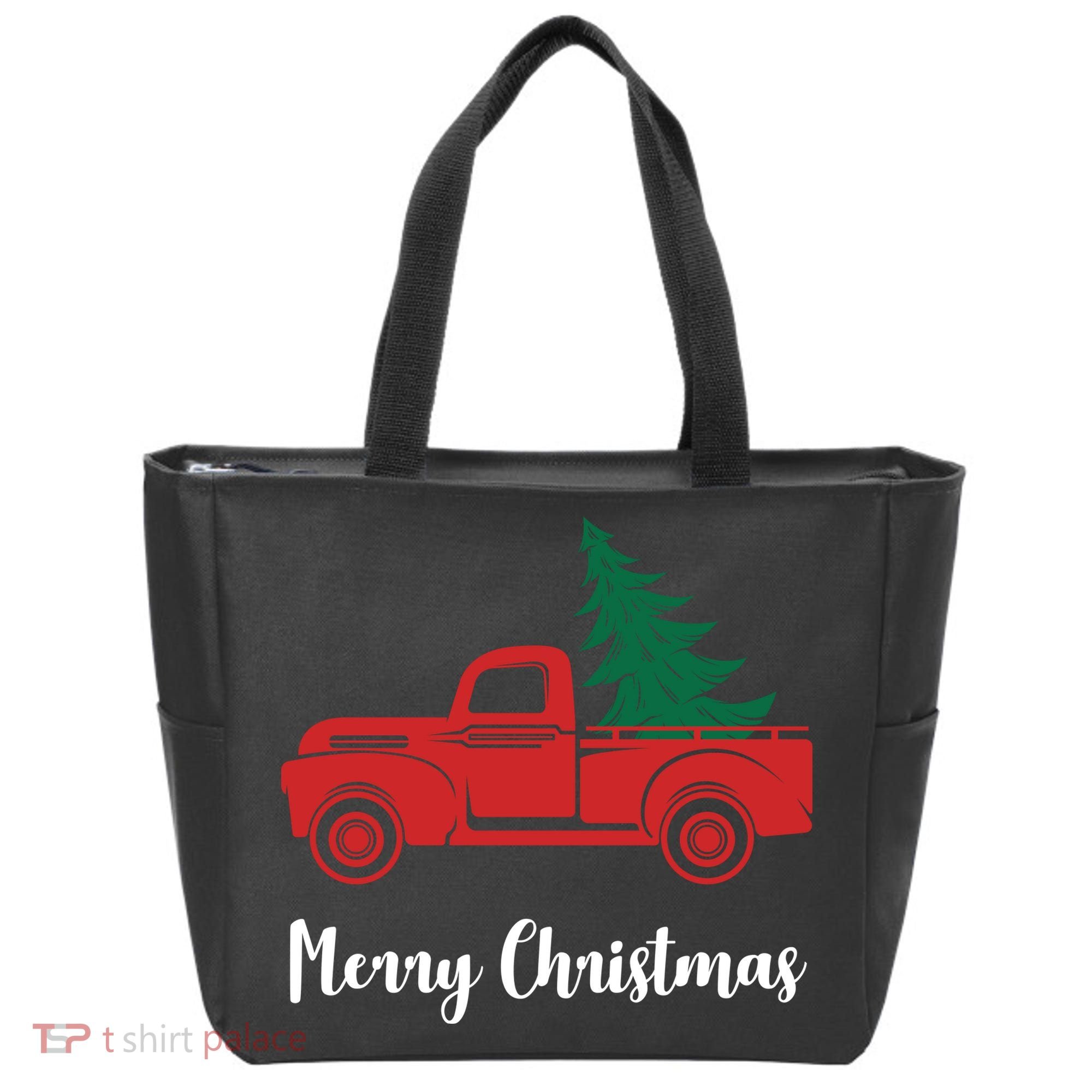 Merry Christmas Tree and Truck Tote Bag