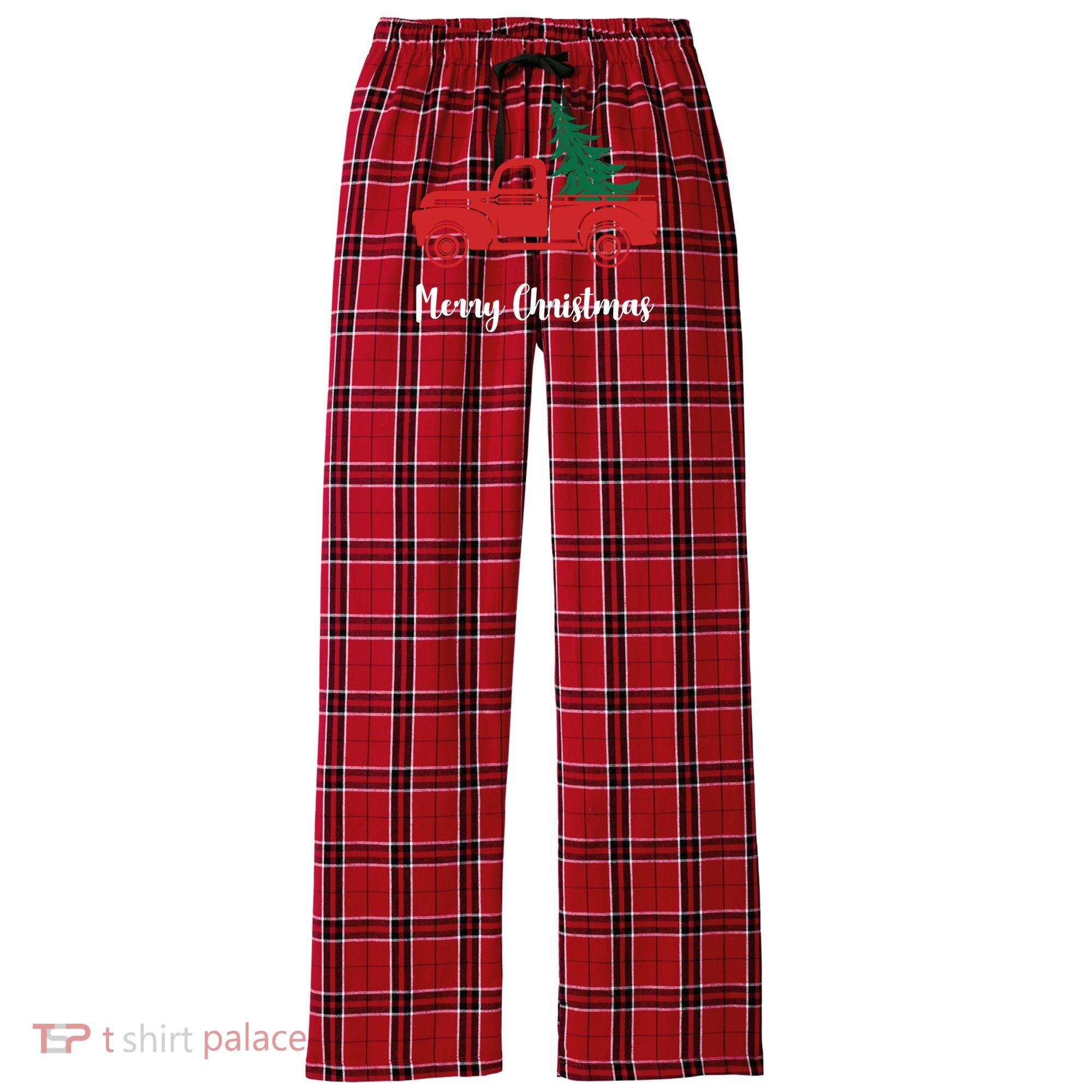 Merry Christmas Tree and Truck Women's Flannel Plaid Pajama Pants