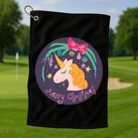 Merry Christmas Unicorn Golf Towel thumb 1