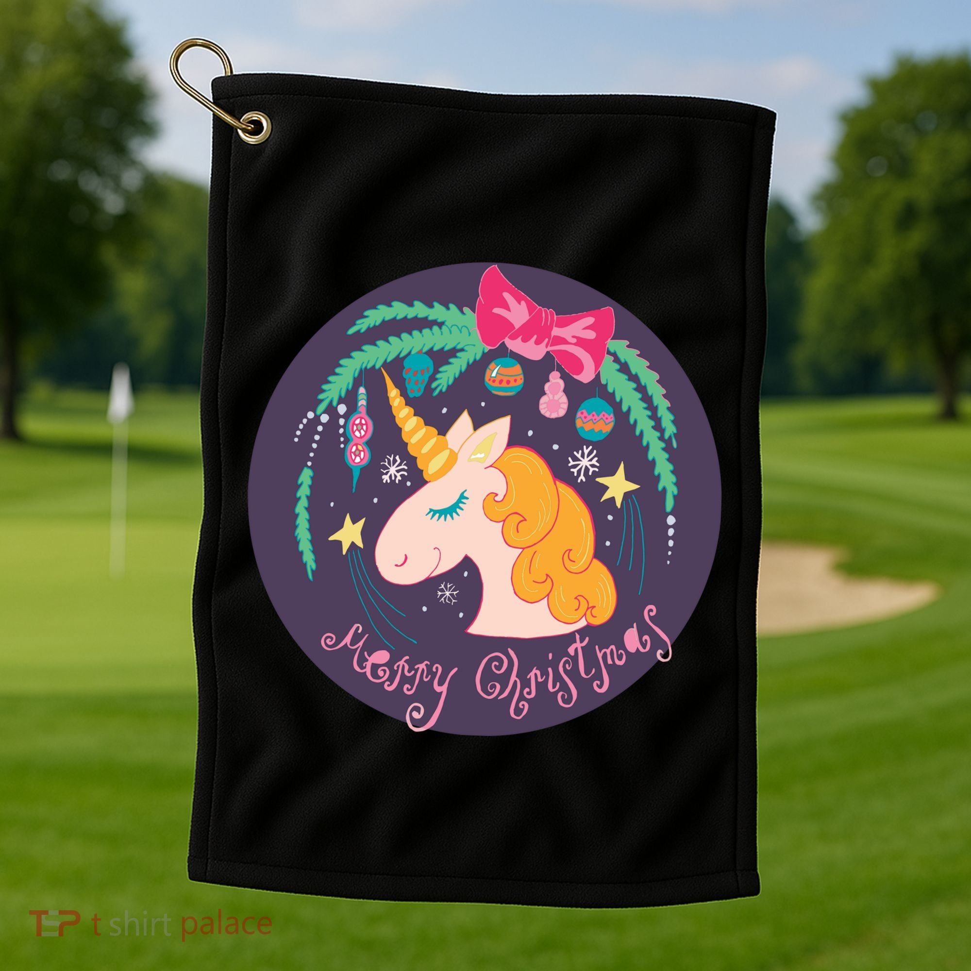 Merry Christmas Unicorn Golf Towel