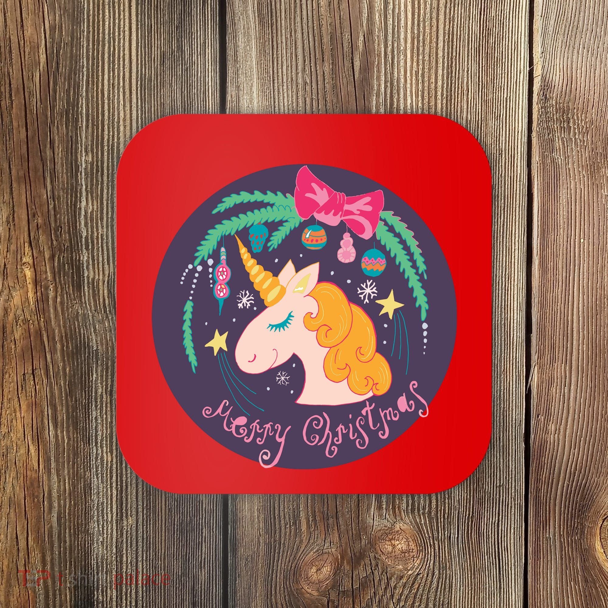 Merry Christmas Unicorn Coaster