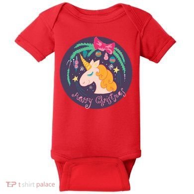 Merry Christmas Unicorn Baby Bodysuit