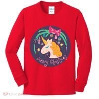 Merry Christmas Unicorn Kids Long Sleeve Shirt thumb 0
