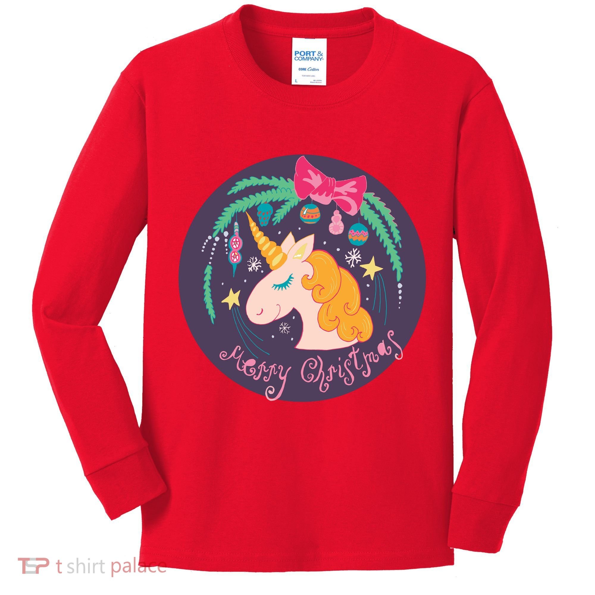 Merry Christmas Unicorn Kids Long Sleeve Shirt
