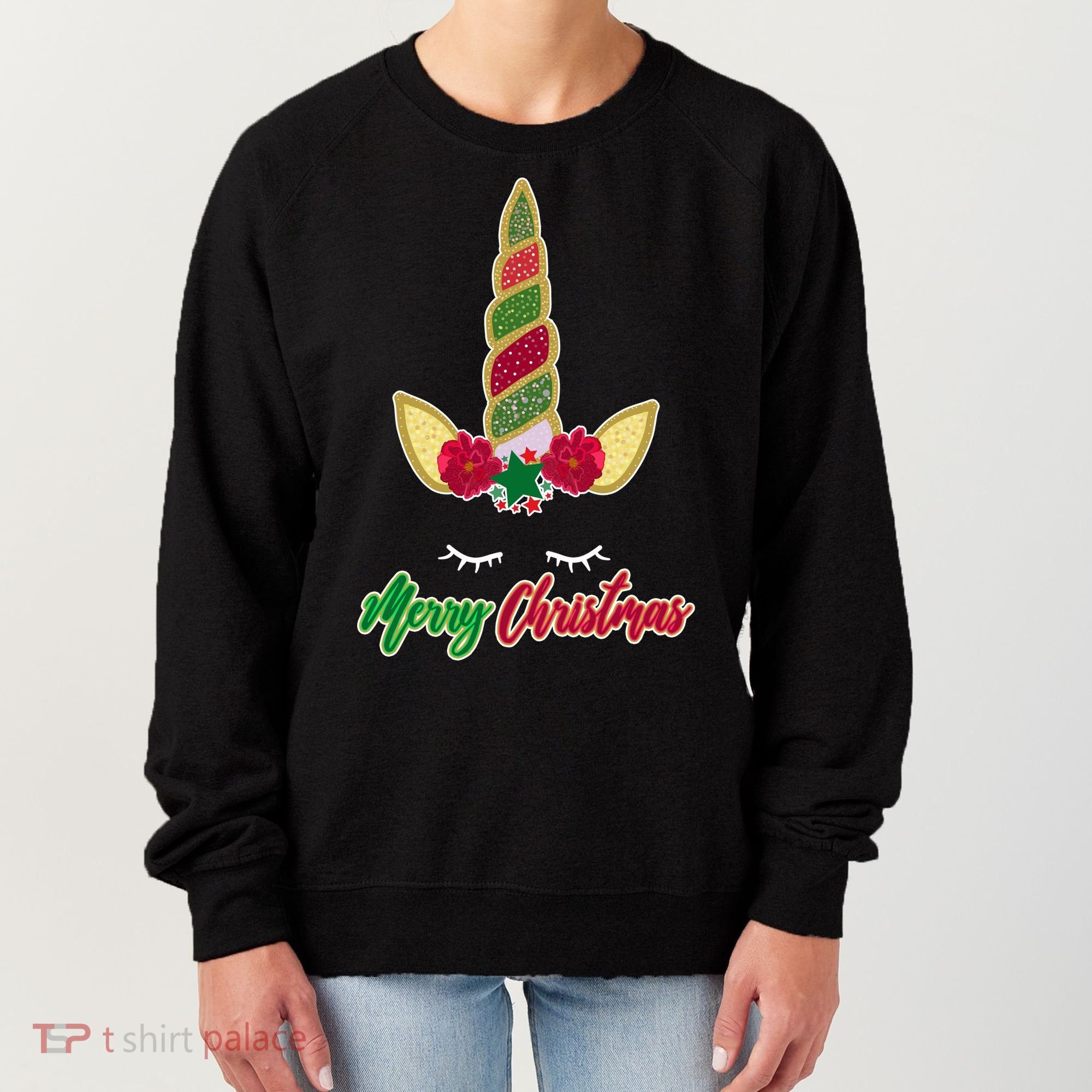 Merry Christmas Unicorn Sparkle Women's Sweatshirt