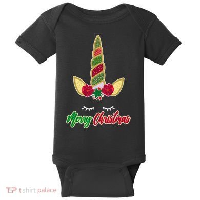 Merry Christmas Unicorn Sparkle Baby Bodysuit
