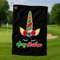Merry Christmas Unicorn Sparkle Golf Towel thumb 1