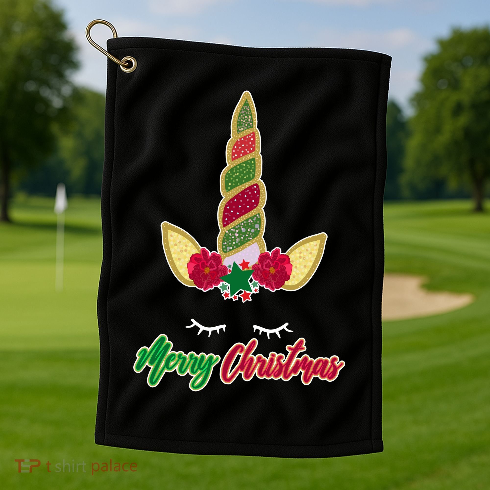 Merry Christmas Unicorn Sparkle Golf Towel