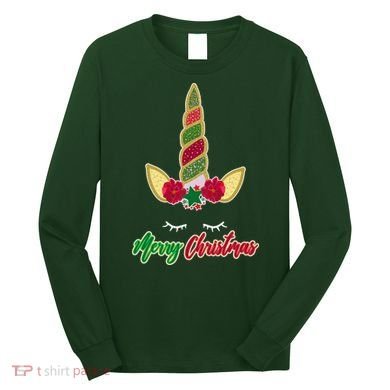 Merry Christmas Unicorn Sparkle Long Sleeve Shirt