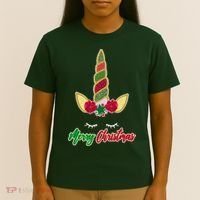 Merry Christmas Unicorn Sparkle T-Shirt thumb 4