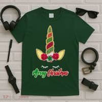 Merry Christmas Unicorn Sparkle T-Shirt thumb 5