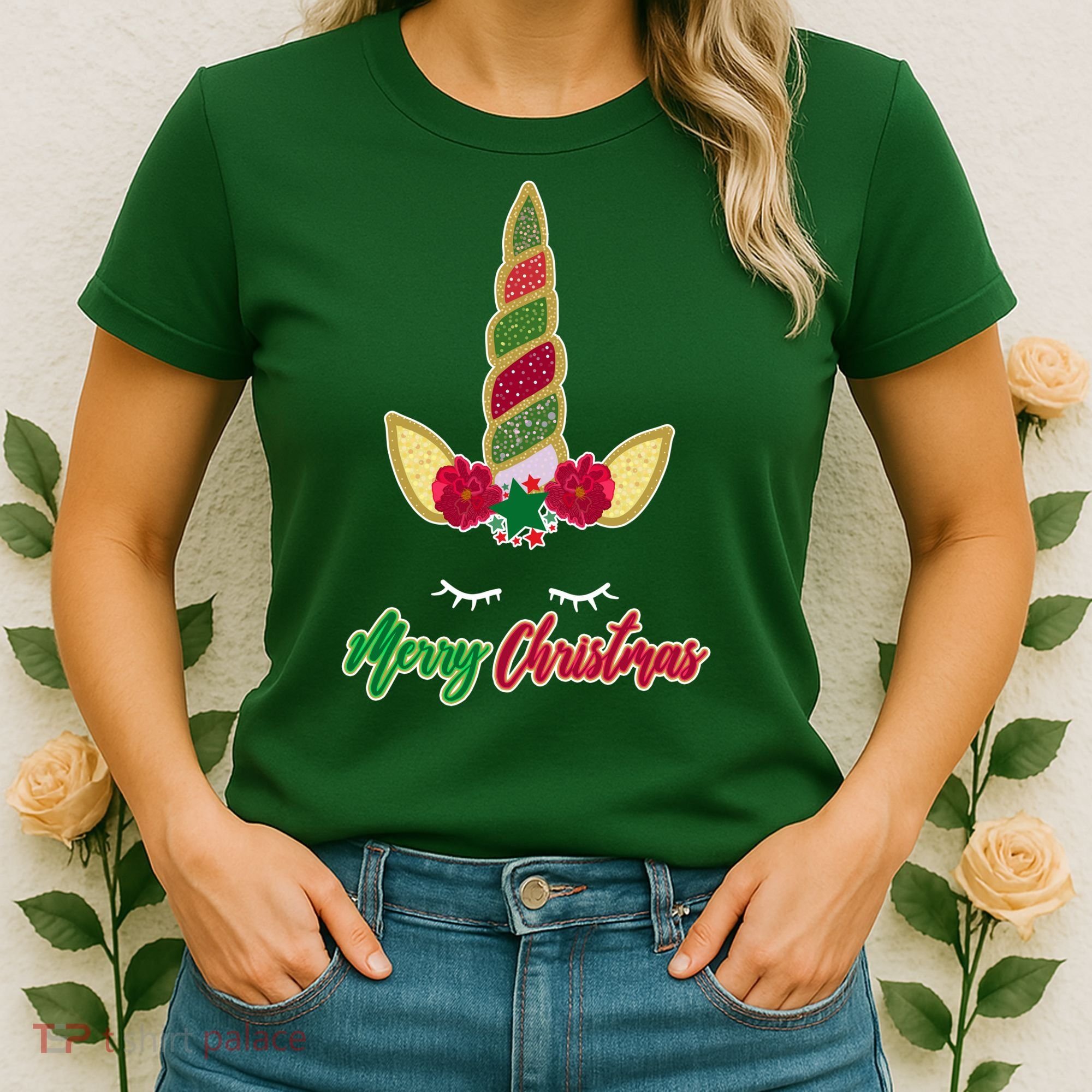 Merry Christmas Unicorn Sparkle Women's T-Shirt