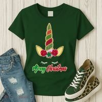 Merry Christmas Unicorn Sparkle Women's T-Shirt thumb 3