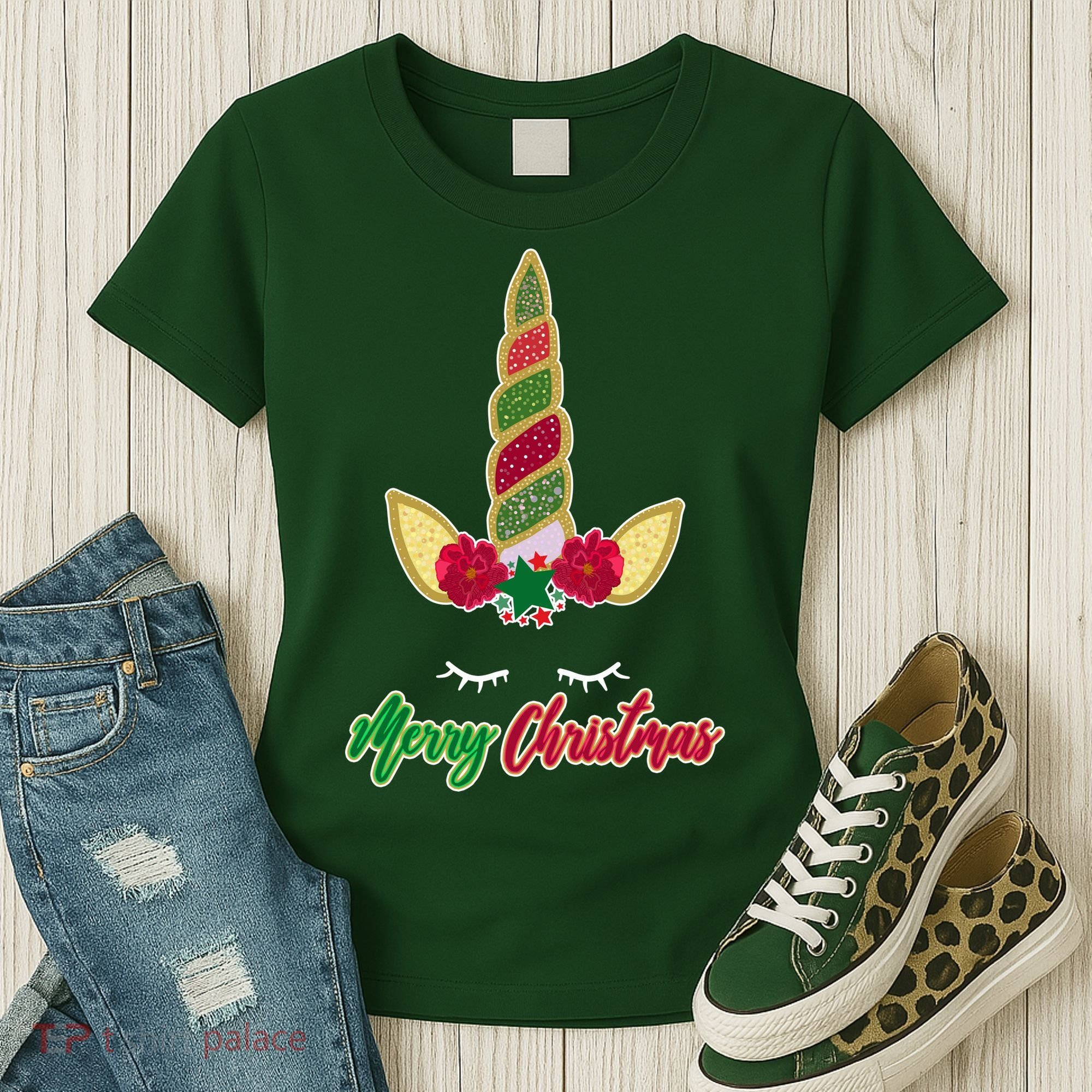 Merry Christmas Unicorn Sparkle Women's T-Shirt