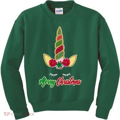 Merry Christmas Unicorn Sparkle Kids Sweatshirt