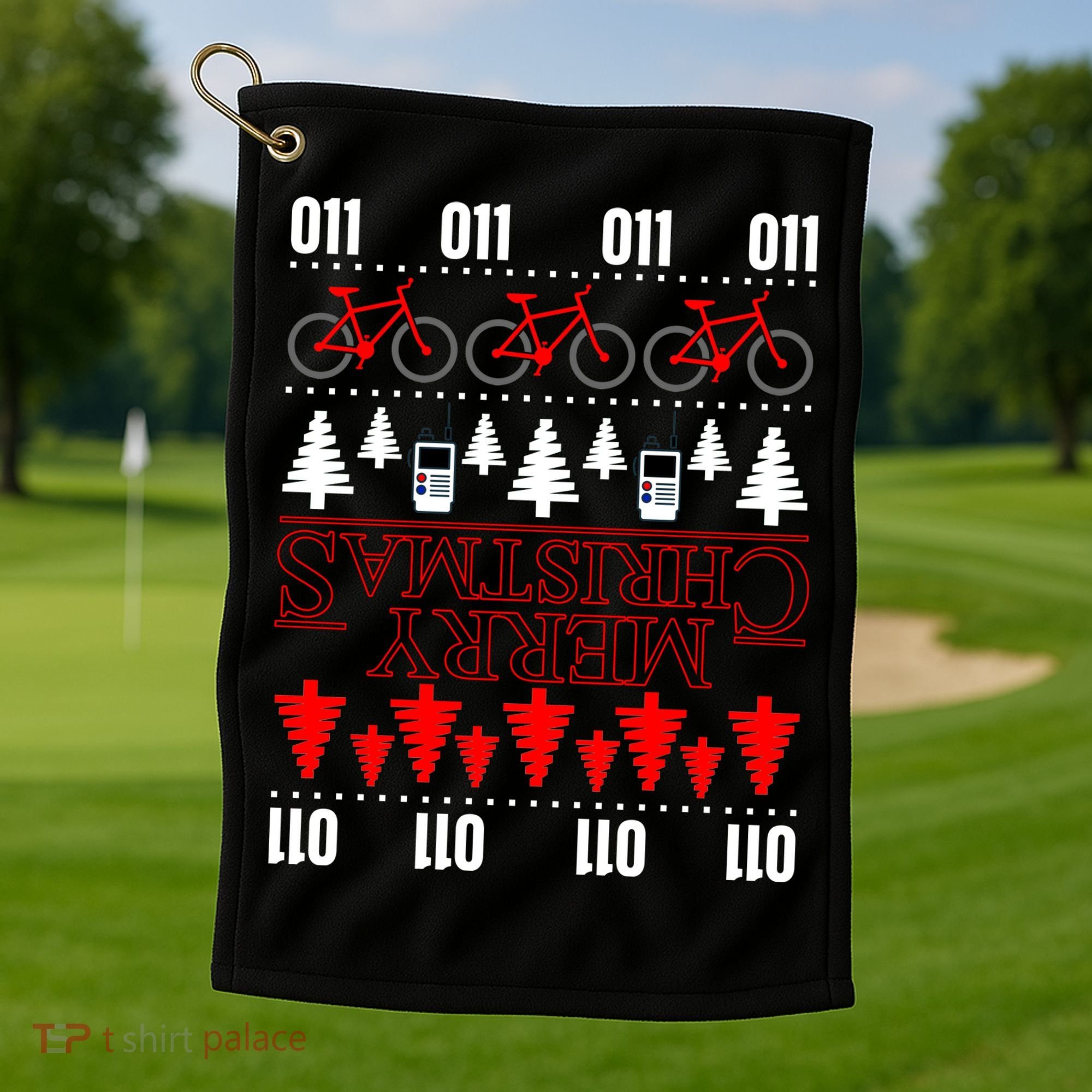Merry Christmas Upside Down Ugly Sweater Golf Towel