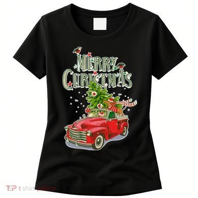 Merry Christmas Vintage Pickup Truck Tree Dachshund  Women's T-Shirt