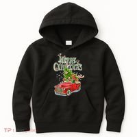 Merry Christmas Vintage Pickup Truck Tree Dachshund  Kids Hoodie thumb 0