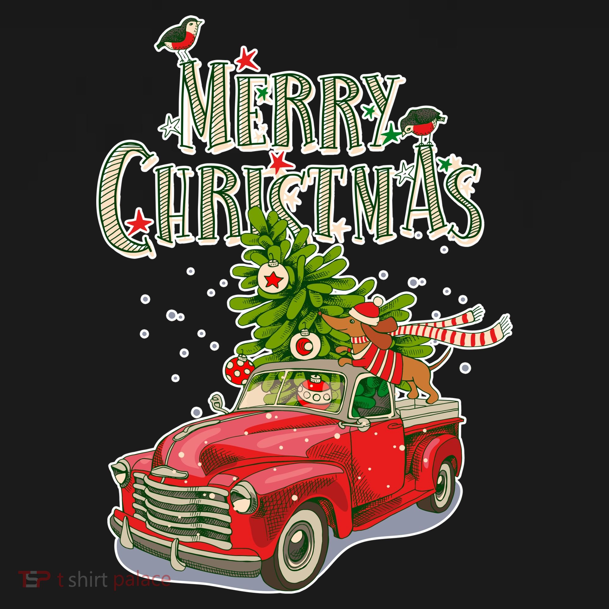 Merry Christmas Vintage Pickup Truck Tree Dachshund  Kids Long Sleeve Shirt