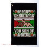 Merry Christmas You Son Of A Btch Ugly Sweater Golf Towel thumb 0