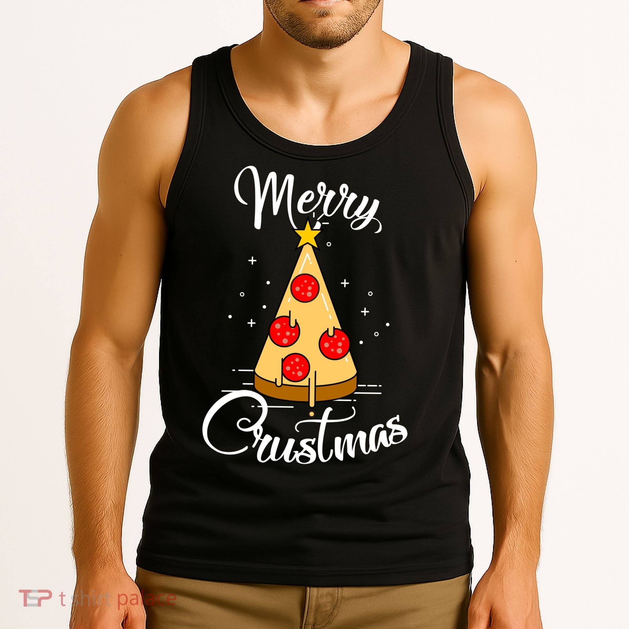 Merry Chrustmas Funny Christmas Pizza Tank Top