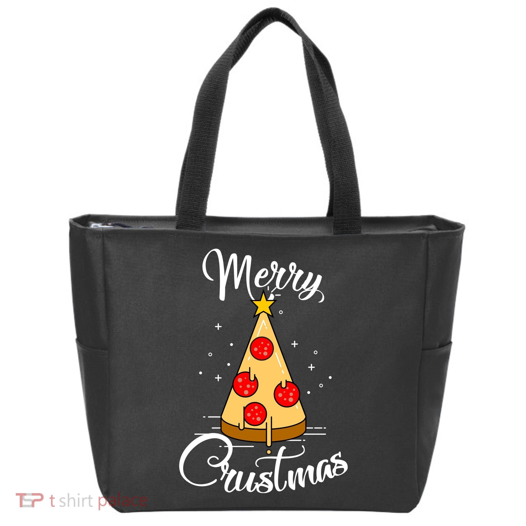 Merry Chrustmas Funny Christmas Pizza Tote Bag