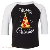 Merry Chrustmas Funny Christmas Pizza Toddler Fine Jersey T-Shirt thumb 0