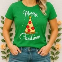Merry Chrustmas Funny Christmas Pizza Women's T-Shirt thumb 2