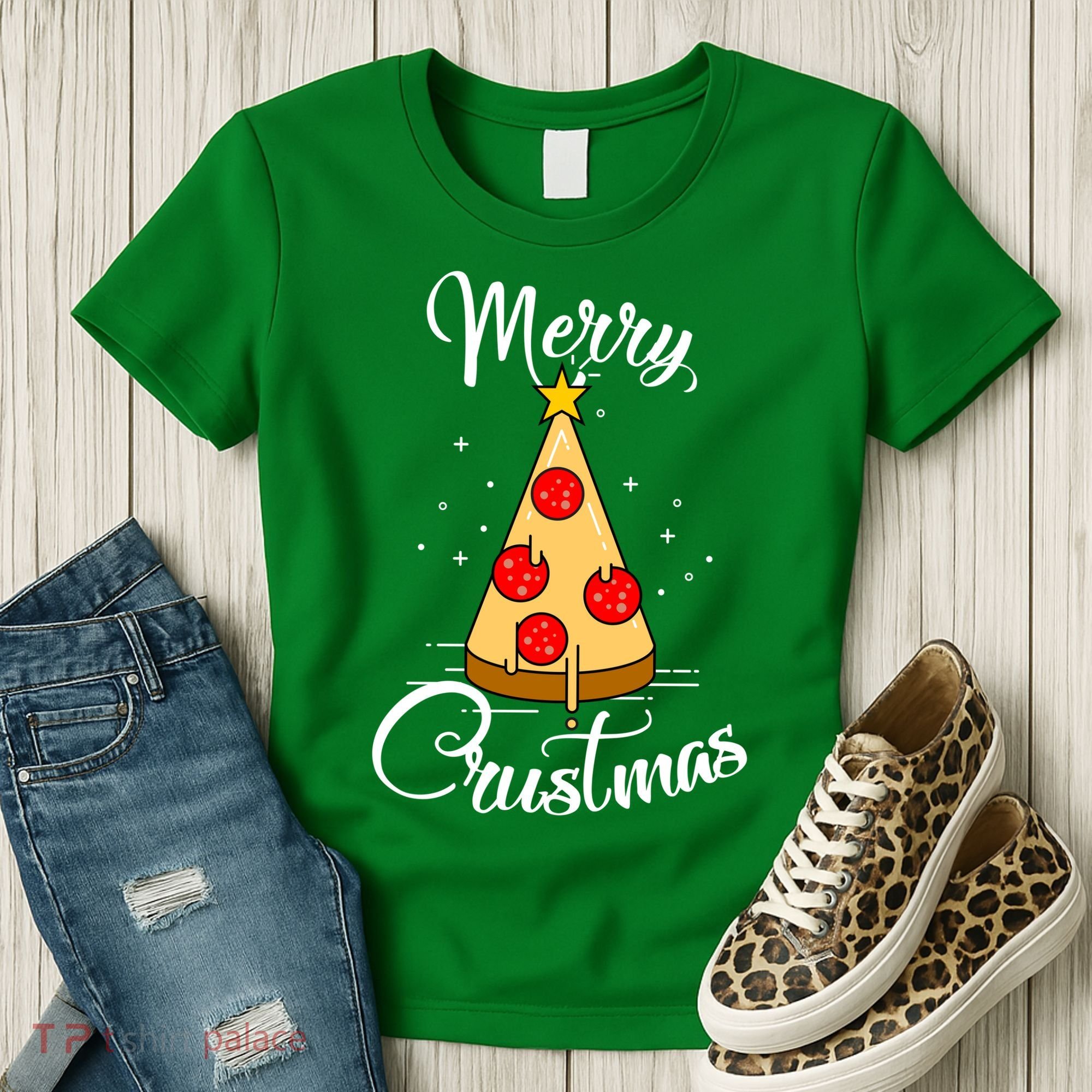Merry Chrustmas Funny Christmas Pizza Women's T-Shirt