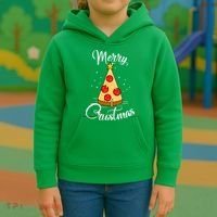 Merry Chrustmas Funny Christmas Pizza Kids Hoodie thumb 3