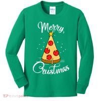 Merry Chrustmas Funny Christmas Pizza Kids Long Sleeve Shirt thumb 0