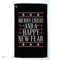 Merry Crisis Ugly Christmas Sweater Golf Towel thumb 0