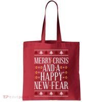 Merry Crisis Ugly Christmas Sweater Tote Bag thumb 0