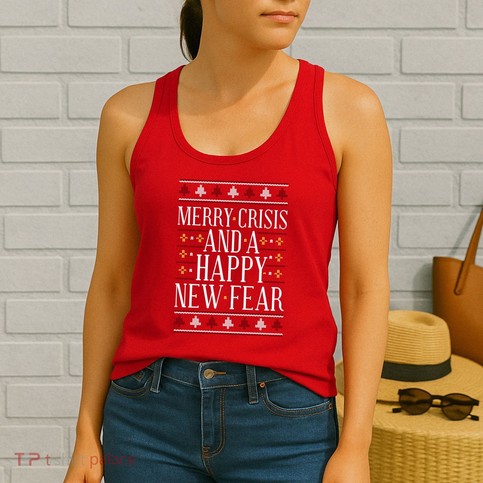 Merry Crisis Ugly Christmas Sweater Women's Tank Top