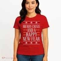Merry Crisis Ugly Christmas Sweater Women's T-Shirt thumb 4
