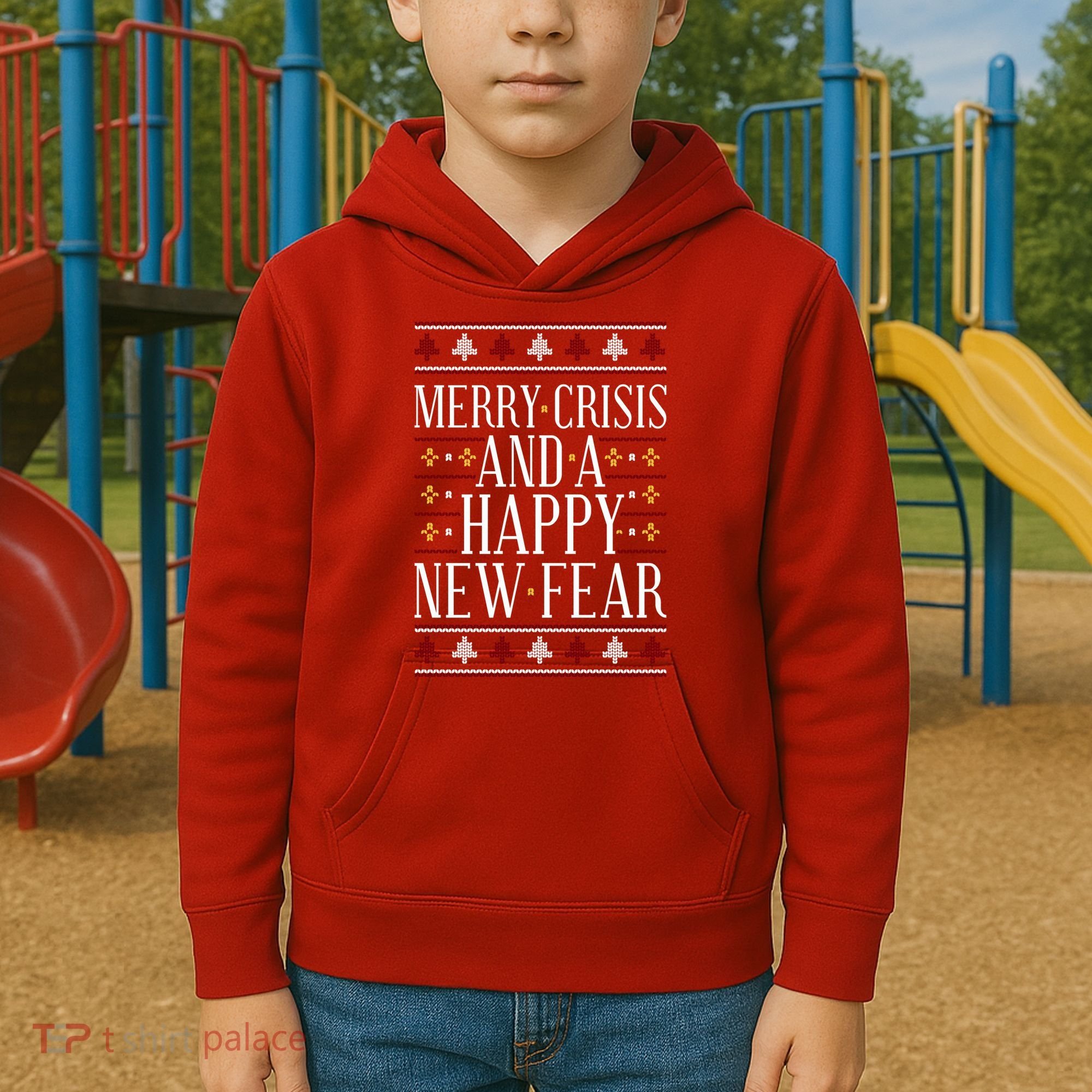 Merry Crisis Ugly Christmas Sweater Kids Hoodie