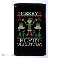 Merry Elfin Christmas Elf Ugly Golf Towel thumb 0