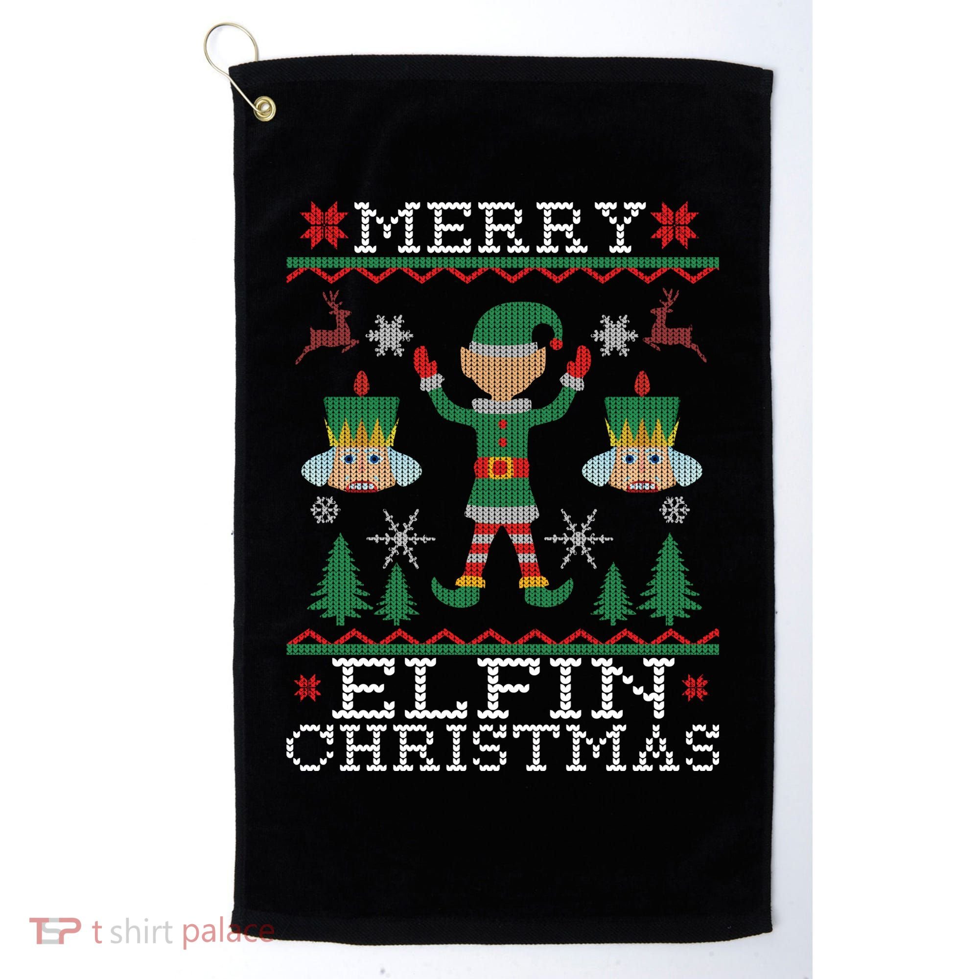 Merry Elfin Christmas Elf Ugly Golf Towel