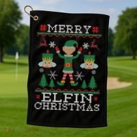 Merry Elfin Christmas Elf Ugly Golf Towel thumb 1