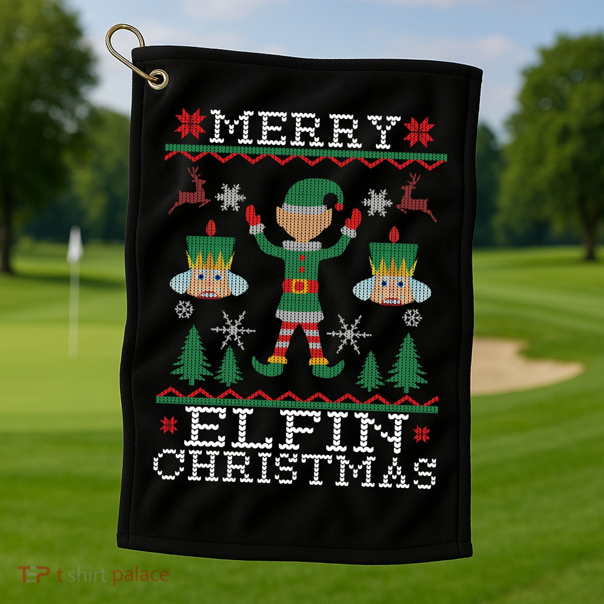 Merry Elfin Christmas Elf Ugly Golf Towel