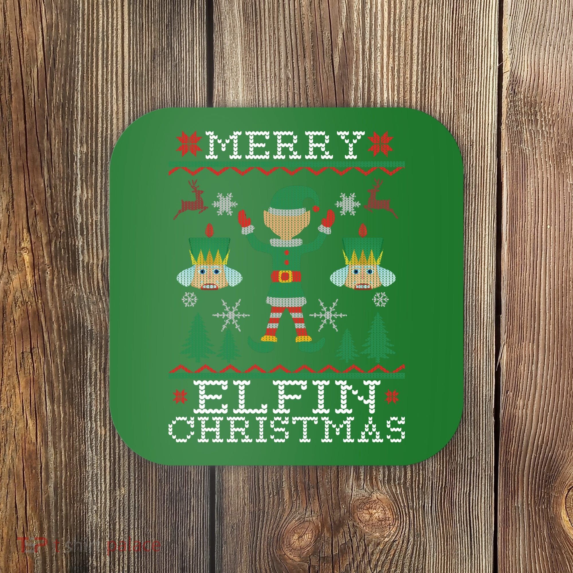 Merry Elfin Christmas Elf Ugly Coaster